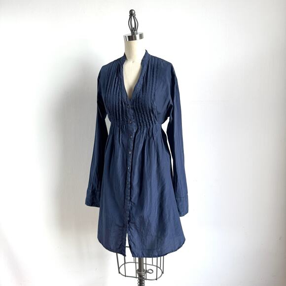 120% LINO Navy Silk-Cotton Y2K Tunic Dress - Picture 3 of 12